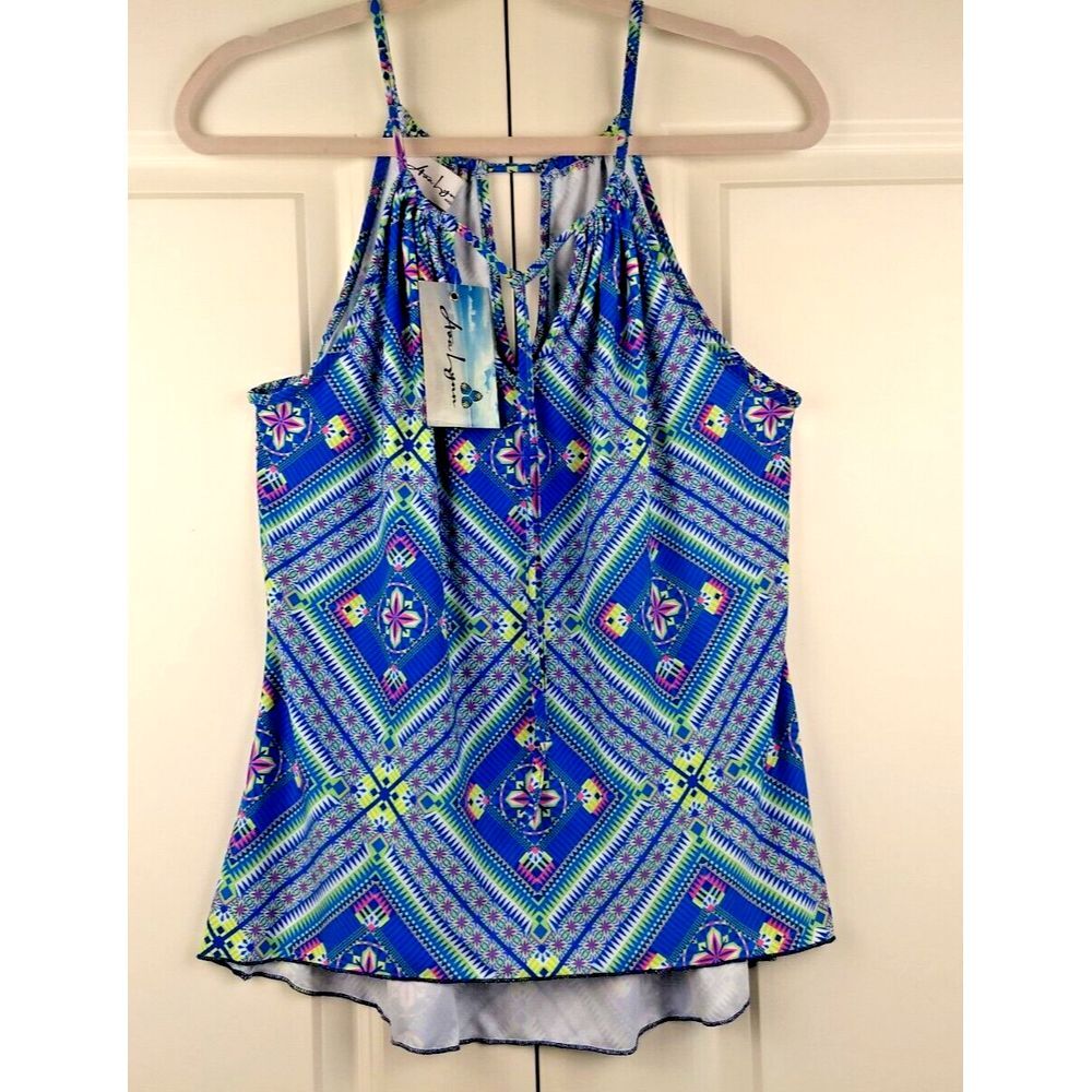 AvaLynn Halter Top String Tie Geometric Blue Pink Sz S Travel Beach Coastal‎ NWT - Picture 11 of 16